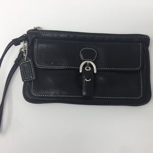 Coach black leather wallet wristlet